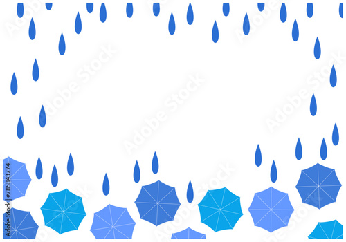 梅雨景色の雨が降る傘パターン背景9青色