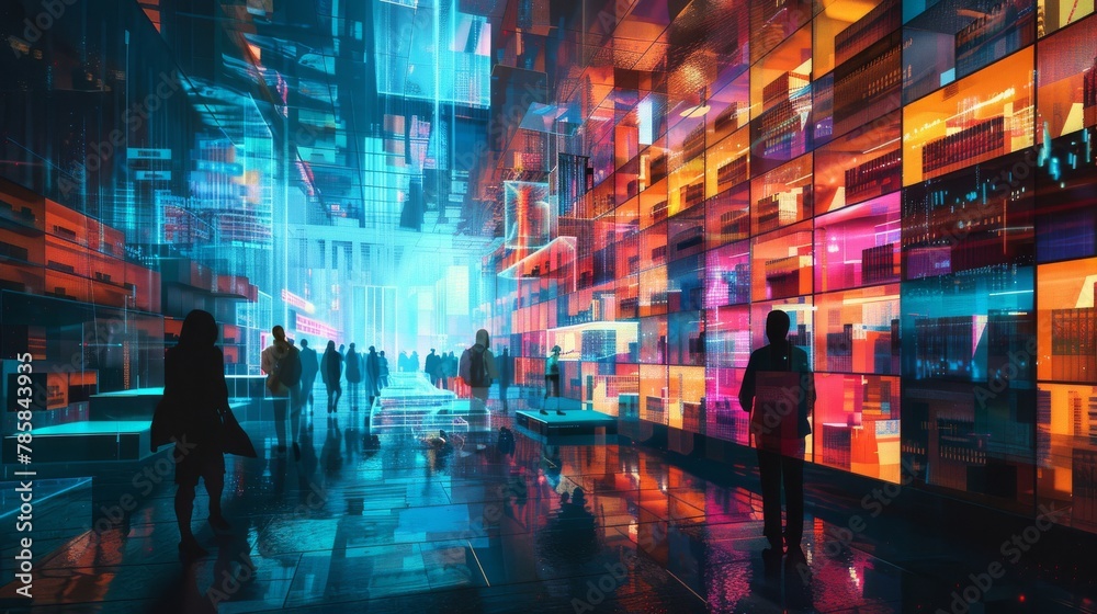 Futuristic Library: Diverse Individuals Accessing Information Through Advanced Technology Futuristic Library: Diverse Individuals Accessing Information Through Advanced Technology