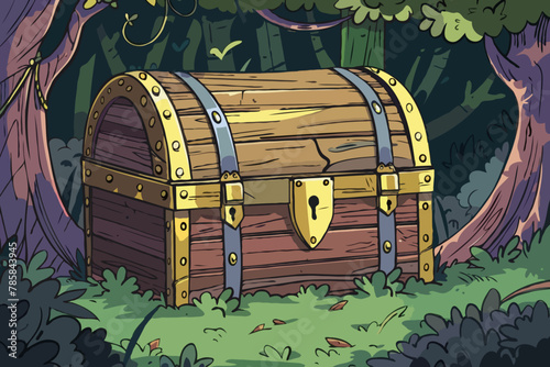 Treasure chest, Forest, Vector Illustration, Background