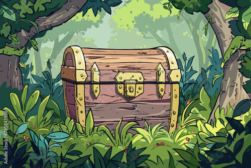 Treasure chest, Forest, Vector Illustration, Background