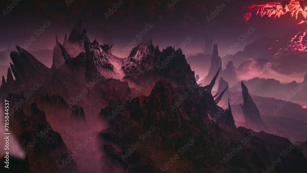 Dark theme hell mountain Bat entering scene 