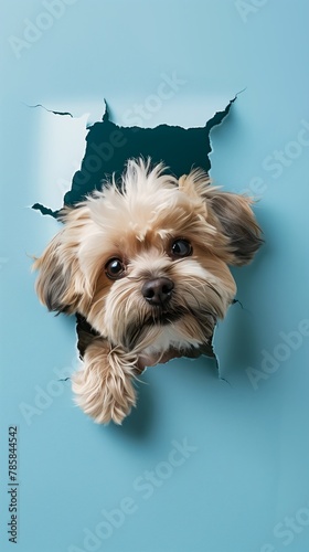 dog looking hole wall poster template adorable appearance boisterous bite cute funny