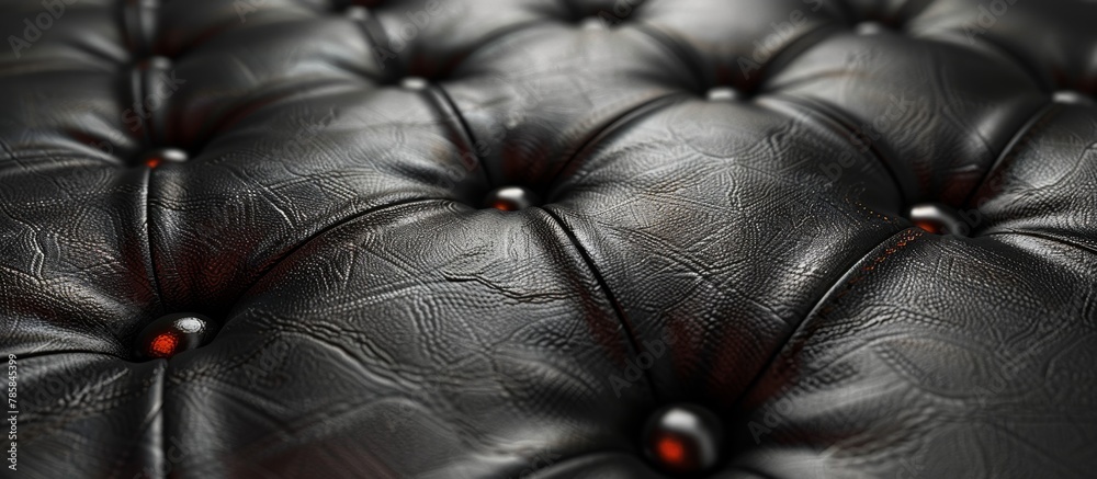 Obraz premium Black leather ottoman up close featuring vibrant red buttons for a luxurious and stylish furniture piece in any room