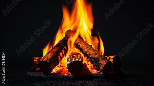 Logs are burning in the fire. orange hot flame