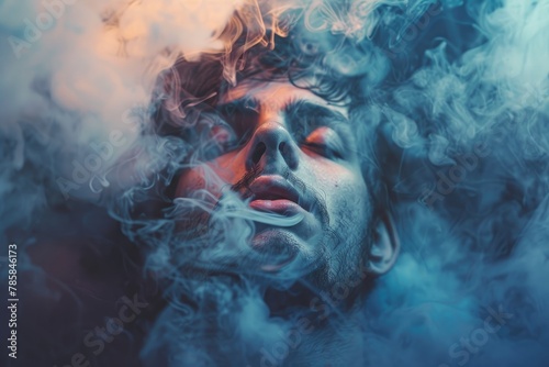 A man in the pressure is a bit high with smoke effect  Abstract man with smoke  Generative AI