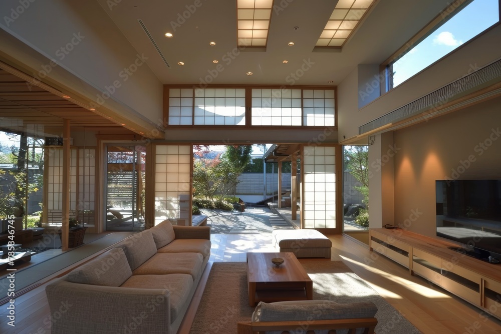 Modern Japanese-style interior with garden view.