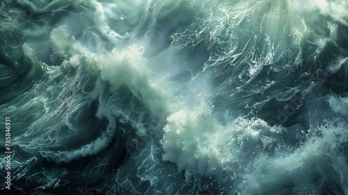 view large body deep waves ash seas closeup above sinking madness photo