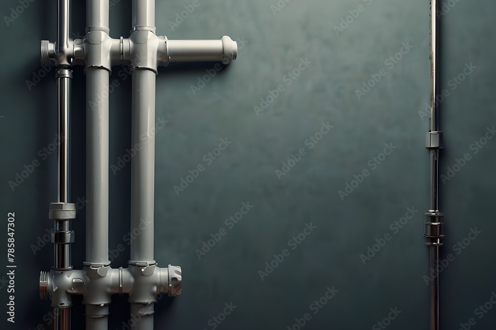 Plumbing concept with water pipes on solid background with copy space
Plumbing concept with water pipes on solid background with copy space