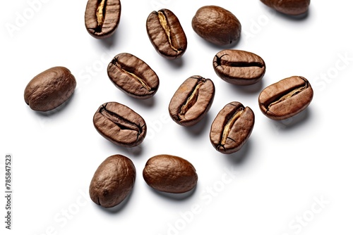 Coffee beans on white plain isolated, from above Generative AI