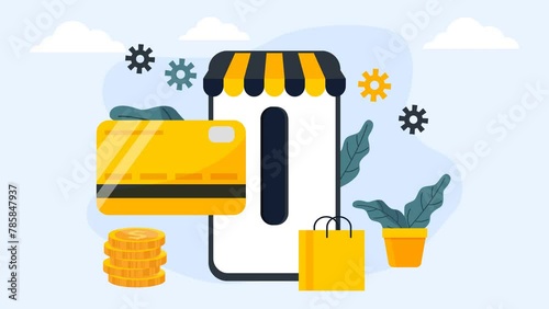 Online shopping animation motion 4K video. Business explainer footage