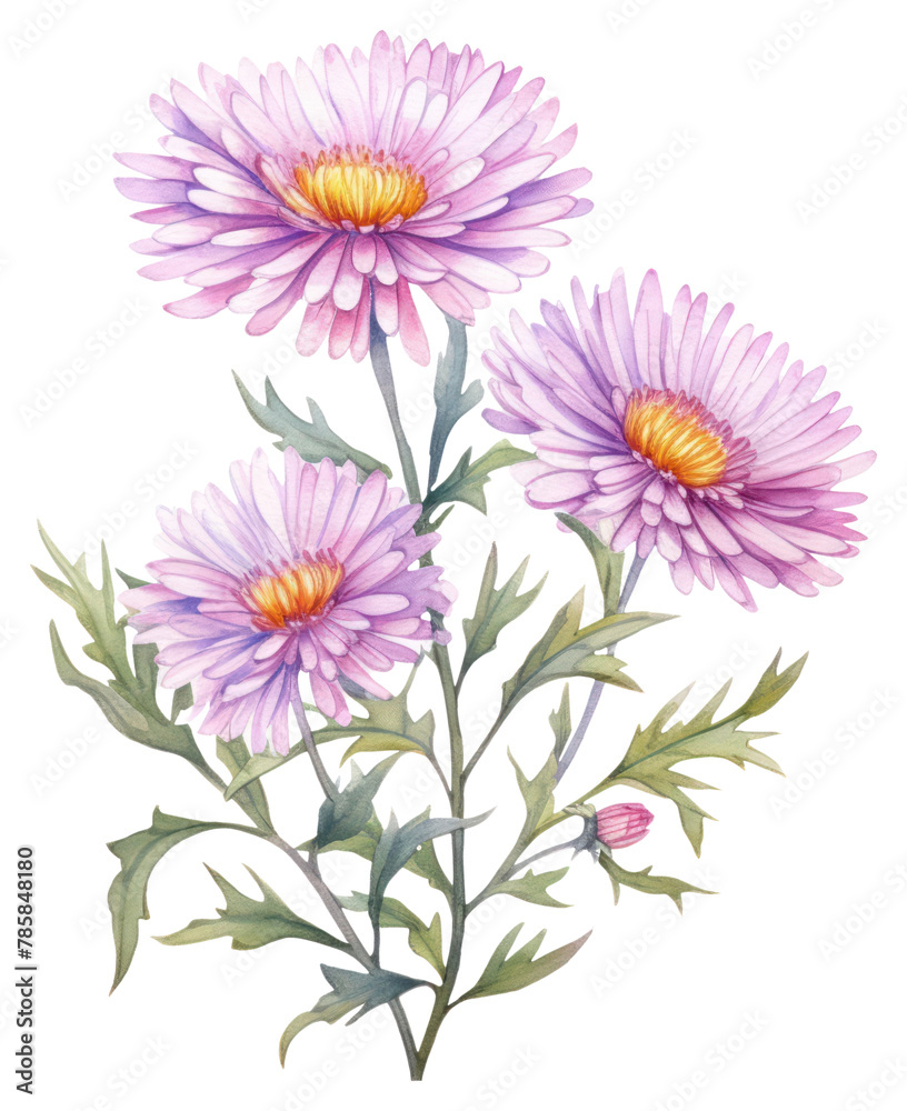 Fototapeta premium PNG Watercolor flower aster plant daisy