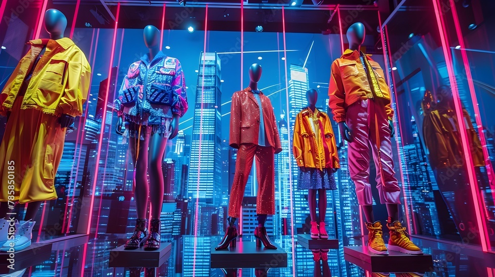 Vibrant Anime Inspired Fashion Showcase in a Sleek Futuristic Cityscape