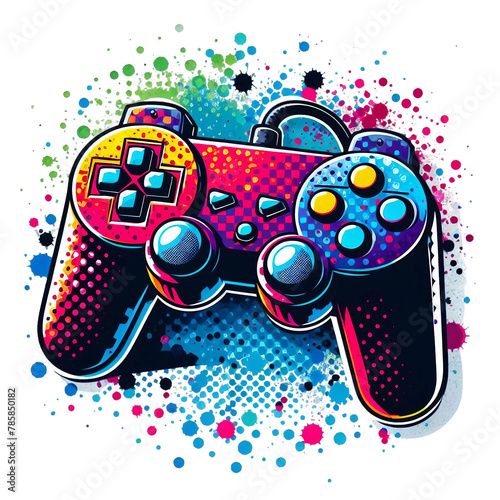 A colorful illustration of a video game controller or joystick photo