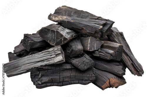 Charcoal heap isolated on transparent background