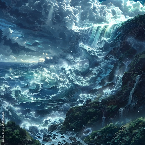 Tumultuous Tides and Towering Tornadoes An Anime Inspired Seascape of Mythical Grandeur
