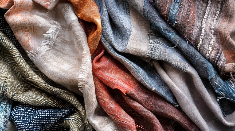 Obraz premium Layered abstract textures in muted fall clothing colors, representing the transition to cooler weather. 