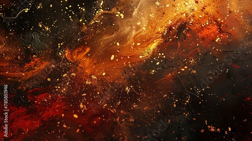 Abstract, crackling textures resembling a cozy autumn fire, with sparks of gold and orange.