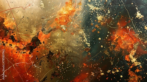 Abstract, crackling textures resembling a cozy autumn fire, with sparks of gold and orange.