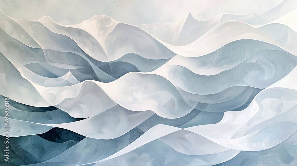 Obraz premium Softly layered abstract shapes in white and pale blues, evoking snowdrifts and the undulating winter landscape.