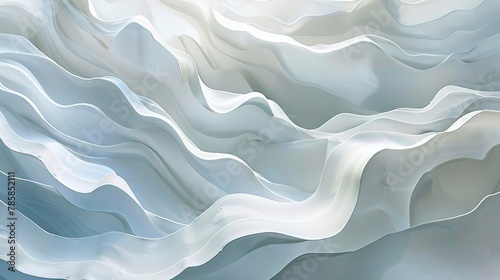 Softly layered abstract shapes in white and pale blues, evoking snowdrifts and the undulating winter landscape.  photo