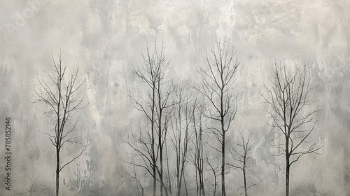 Abstract, stark tree silhouettes against a moody winter sky, representing the bare beauty of the season. 