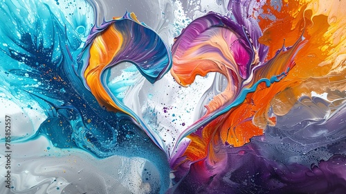 Fluid abstract shapes merging together, symbolizing two hearts becoming one.  photo