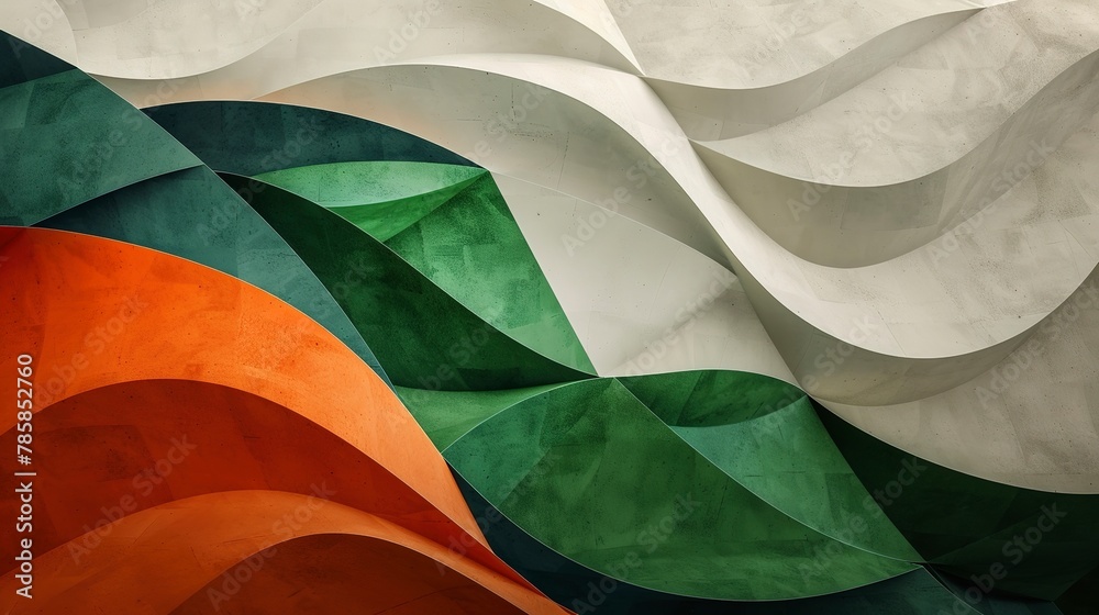 Geometric abstracts combining green, white, and orange, nodding to the Irish flag's colors.