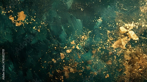 Glittering gold abstract textures against deep green, mimicking the elusive leprechaun's treasure.  photo