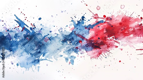 Watercolor splashes in patriotic colors, blending together for a festive, celebratory atmosphere. 