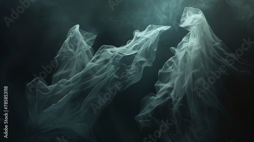 Soft, ghostly shapes floating against a dark, abstract background, symbolizing eerie presences.  photo