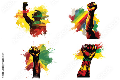 Fist Hand illustration for Black history day in red yellow green colors.
