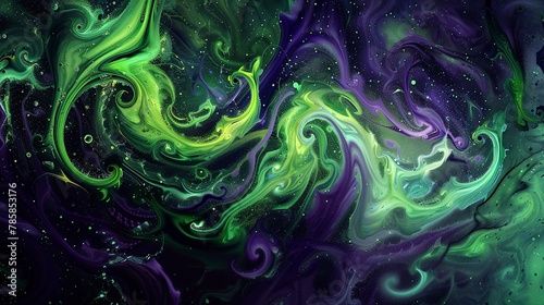 Glowing, abstract green and purple swirls, suggesting magical potions and witchcraft.  © Thanthara