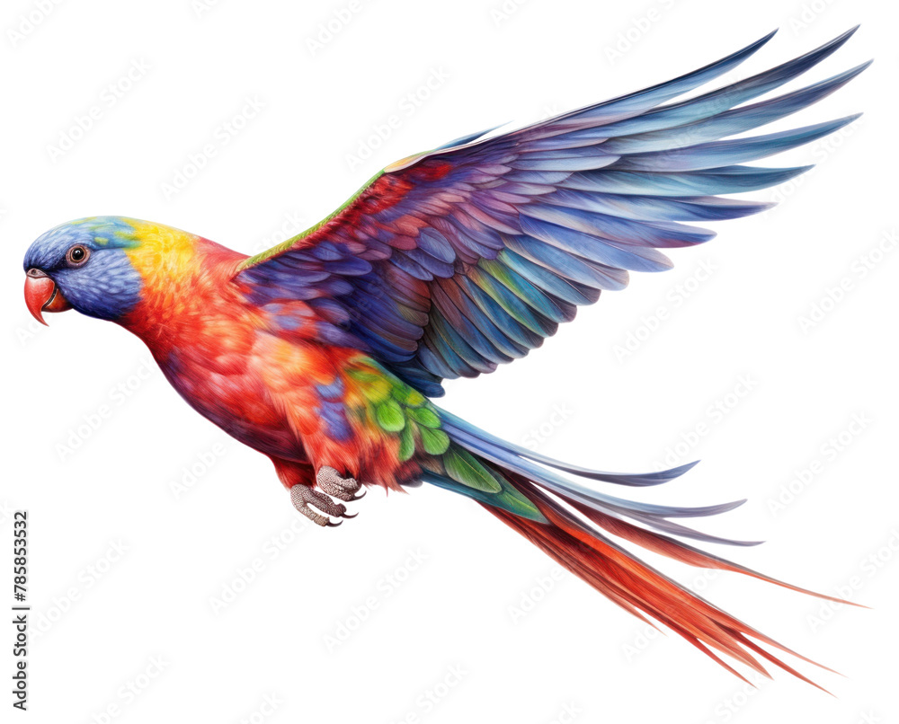 Obraz premium PNG Cute chunky rainbow lorikeet flying bird drawing parrot