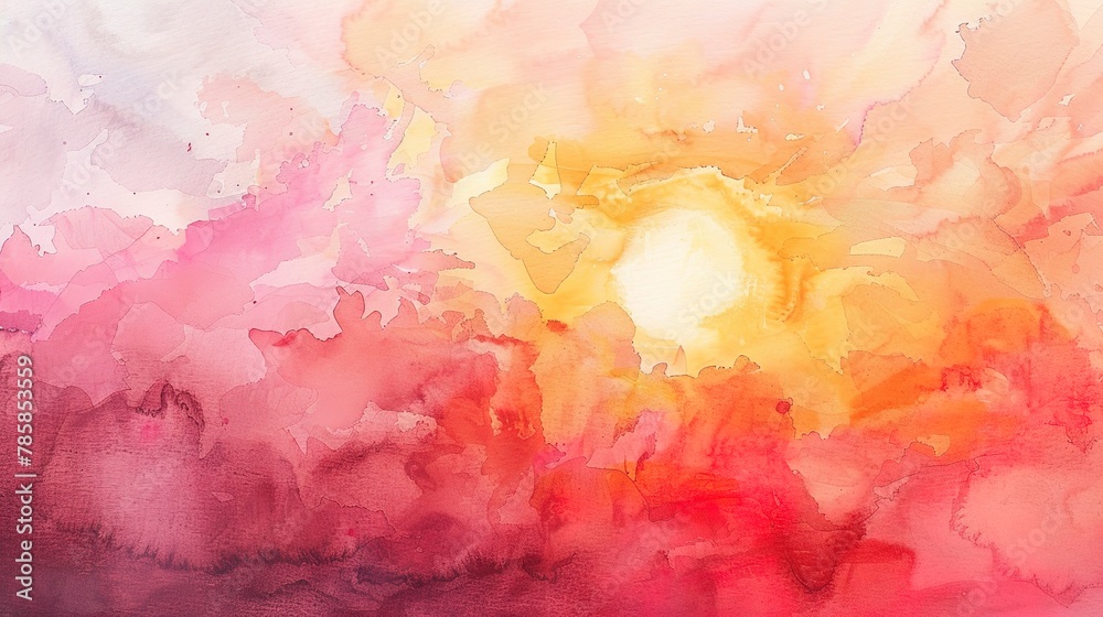 Soft watercolor wash with a new year's sunrise, symbolizing renewal and the dawn of new possibilities. - obrazy, fototapety, plakaty 