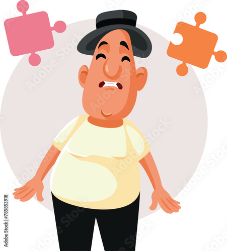 Puzzled Middle Aged Man Thinking Vector Cartoon illustration. Stressed guy forgetting and feeling concerned about amnesia 
