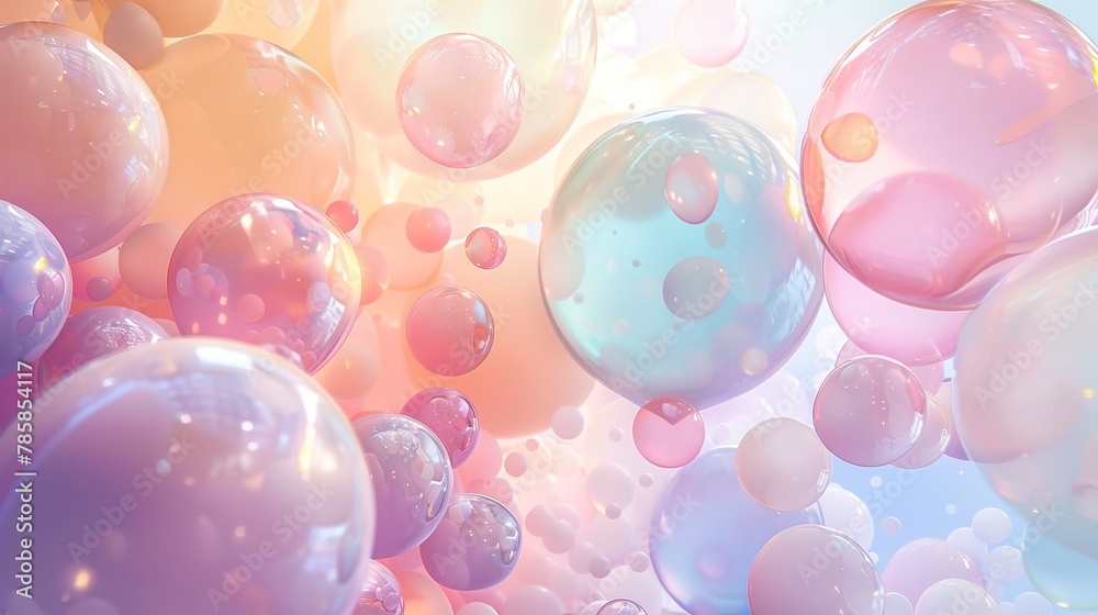 Swirling pastel balloons abstract, floating freely, embodying lightness and happiness. 