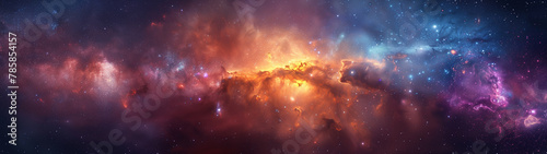 A colorful galaxy with a yellow cloud in the middle