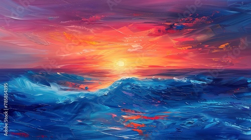 Abstract sea and sunset blend, symbolizing the journey of love, with its highs and lows. 