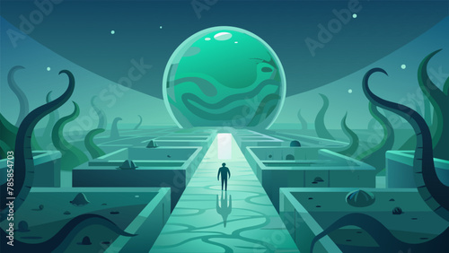Journey to a planet entirely covered in water where the surface is a maze of twisting transparent tentacles that house mysterious and