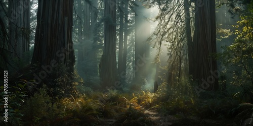 sunlight shining trees forest tall still entertainment stunning large format misty garden scene giant sequoia illuminated features guardians galaxy