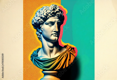 A pop art antique bust of a male figure, styled in a whimsical and modern twist, without any additional accessories.