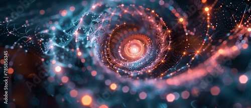 Futuristic genetic spiral, pixels of life, luminescent threads