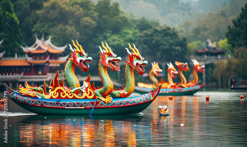Dragon Boat Festival in lake for chinese traditional season photo