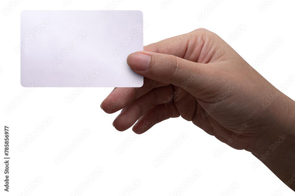 The man's hand holds silver platinum card isolated on white background.. The man's hand holds silver platinum card isolated on white background..