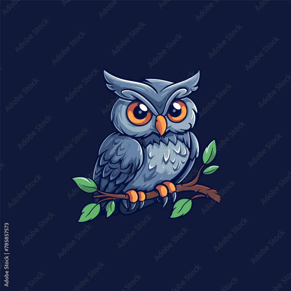 Owl on a branch logo illustration design flat vector Owl on a branch logo illustration design flat vector