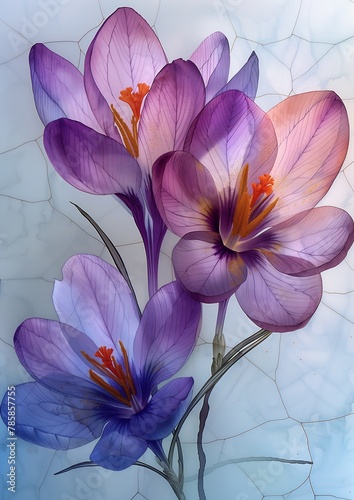 purple flowers orange centers full glass daffodils translucent pastel panels tiles tulip resin botanic large cracks #785857755