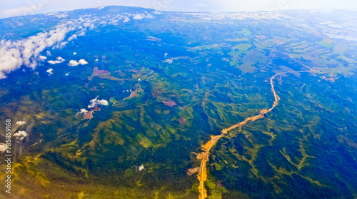 view from the sky of the river and hills