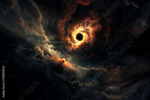 black hole sky center horror warehouse swirling energy clouds realms