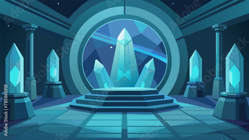 The Intergalactic Council Chamber was a breathtaking sight with towering pillars of sparkling aquamarine crystals lining the circular room. A