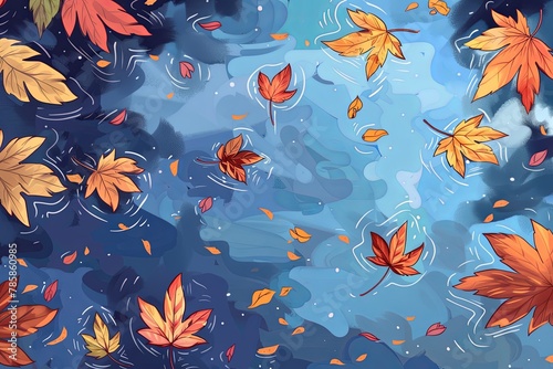 Floating autumn wet leaf. Illustration